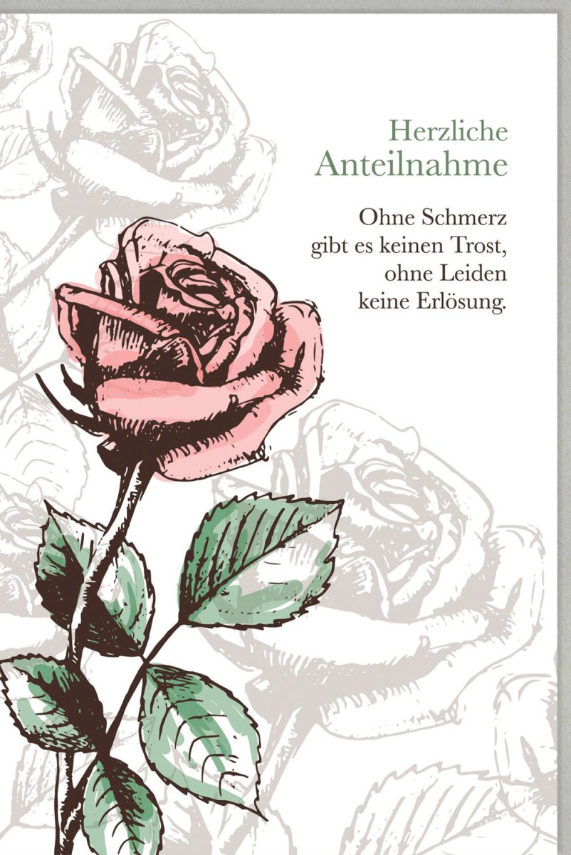 Trauerkarte Beileid mit Rose - Stilvolle Anteilnahme & Trost im Abschied, Schlichte Eleganz für Hoffnung und Kraft, Kondolenzkarte