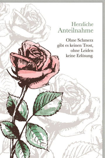Trauerkarte Beileid mit Rose - Stilvolle Anteilnahme & Trost im Abschied, Schlichte Eleganz für Hoffnung und Kraft, Kondolenzkarte