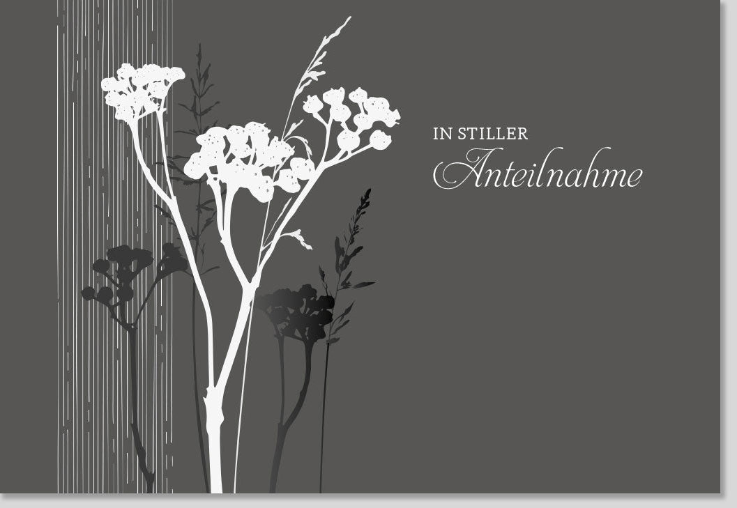 Trauerkarte Beileidskarte Kondolenzkarte - Stilvolle Anteilnahme in Schlichtem Schwarz - Weiß Blumen Design, Hochwertige Doppelkarte von Gutsch Glanzstücke, Originelle und Elegante Ausdrucksweise