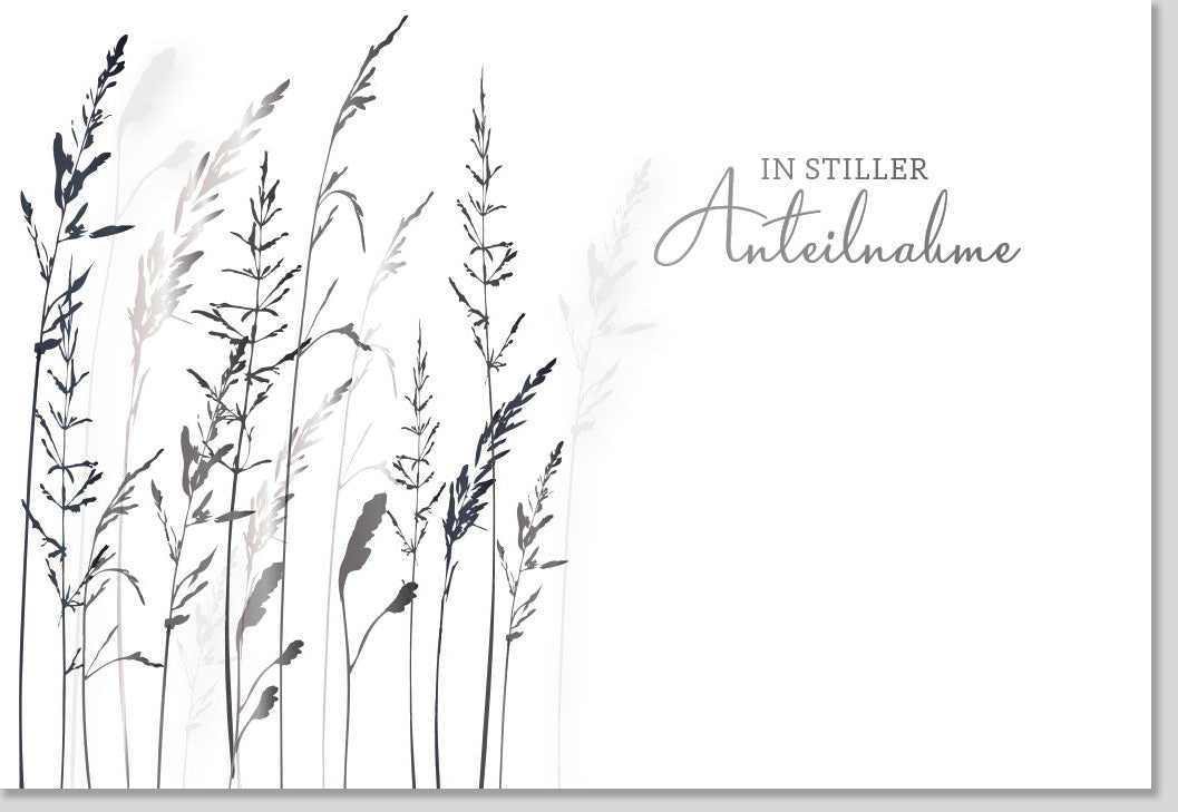 Trauerkarte Beileidskarte Kondolenzkarte - Stilvolle Anteilnahme mit Schilfmotiv, Elegantes Schwarz - Weiß - Design, Hochwertige Doppelkarte für Abschiednahme und Mitgefühl im Trauerfall, Erinnerung Bewahren, Für Angehörige und Freunde