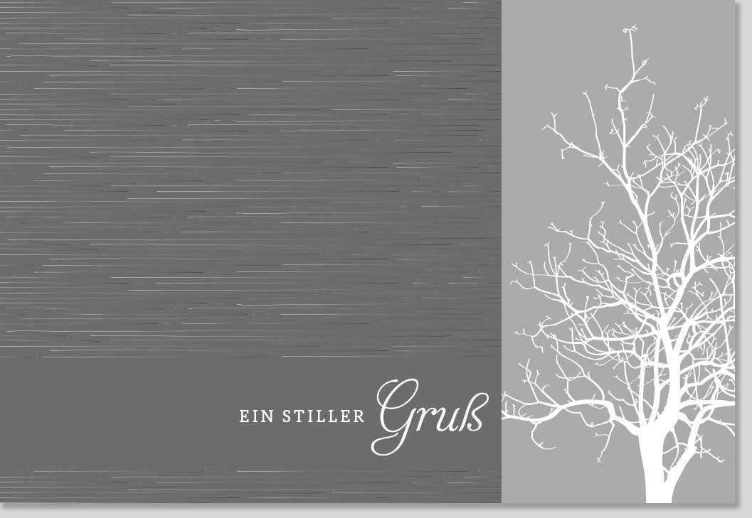 Trauerkarte / Beileidskarte - Stilvolle Kondolenzkarte mit Baum & Ästen Motiv, Schlichte Natur Gedenkkarte für Abschied & Anteilnahme, Hochwertige Trost Grußkarte in Grau für Erwachsene, Angehörige & Freunde