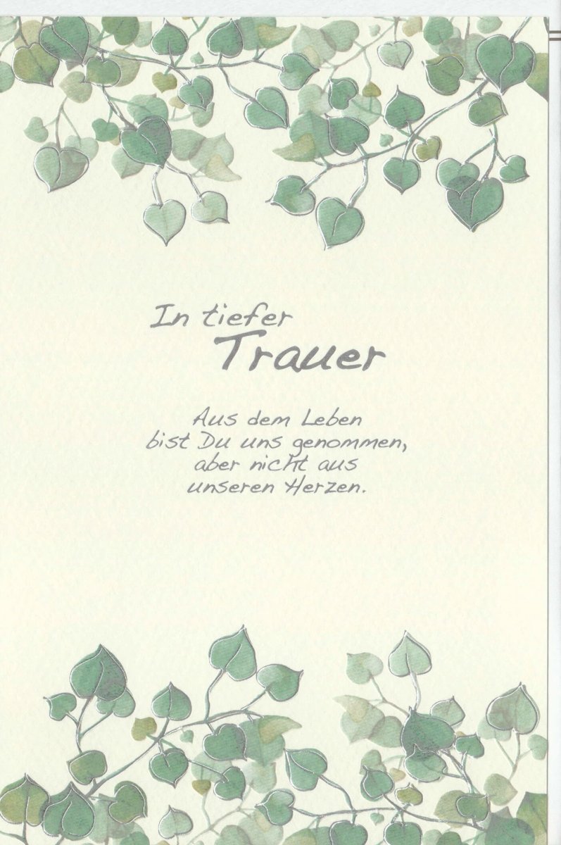 Trauerkarte Doppelkarte Skorpion & Pflanzen - Beileidskarte für Abschied und Gedenken, Naturmotiv in Grün, mit Liebe & Hoffnung