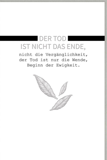 Trauerkarte zum Abschied: Beileid & Anteilnahme mit Hoffnung und Liebe – Ewige Erinnerung, Frieden im Himmel, Feder Motiv