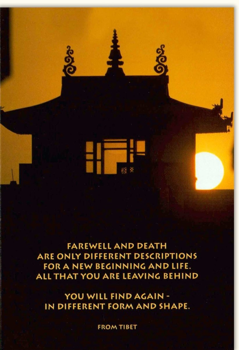 Trauerkarte zum Abschied: Spirituelle Doppelkarte mit Tibet - Tempel Silhouette & Sonnenuntergang - Beileidskarte für Tod & Neuanfang, Friedvolle Kondolenzkarte mit Hoffnungszitat