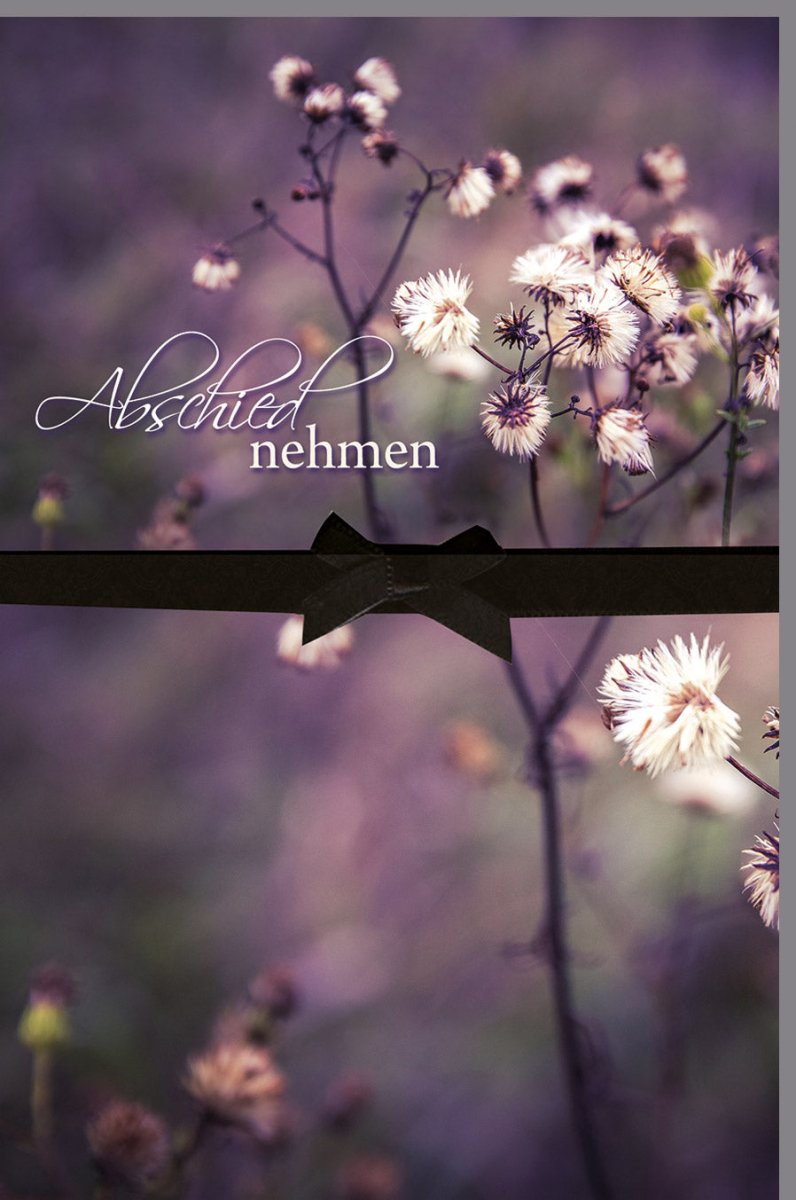 Trauerkarte zur Anteilnahme - Elegante Doppelkarte mit stilvollen Blüten, Schleifenband & Blankoeinleger - Schlichte Beileidskarte für Erwachsene und Senioren in Lila - Ausdruck von Pietät und Gedenken bei Verlust und Abschied