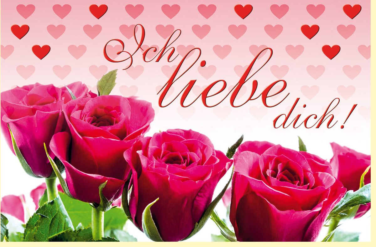 Valentinstag & Anniversary Doppelkarte - Romantische Liebe & Rosen Grußkarte mit Herzchen, "Ich liebe dich" Botschaft - Zuneigung & Gefühle Ausdrücken durch Blumenstrauß Design