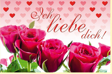 Valentinstag & Anniversary Doppelkarte - Romantische Liebe & Rosen Grußkarte mit Herzchen, "Ich liebe dich" Botschaft - Zuneigung & Gefühle Ausdrücken durch Blumenstrauß Design