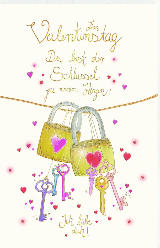 Valentinstag Doppelkarte - "Schlüssel zum Herzen" Romantische Liebe & Zuneigung Karte für den Partner, Liebeserklärung Geschenk