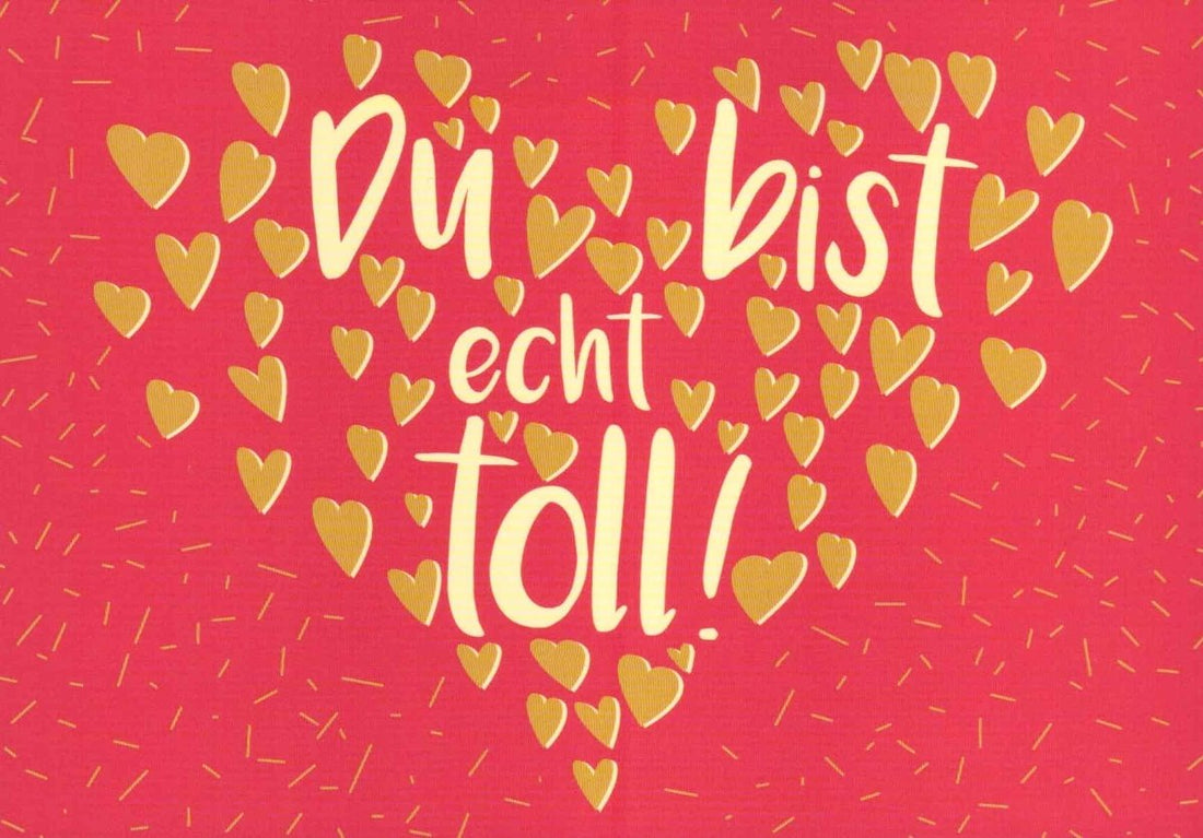 Valentinstag & Geburtstag Liebe Grüße Postkarte - Romantische Herzen in Rot und Gold, Komplimente und Liebevolle Botschaft für Beziehung, Freundschaft und Feier - Zuneigung mit Wertschätzung Ausdrücken