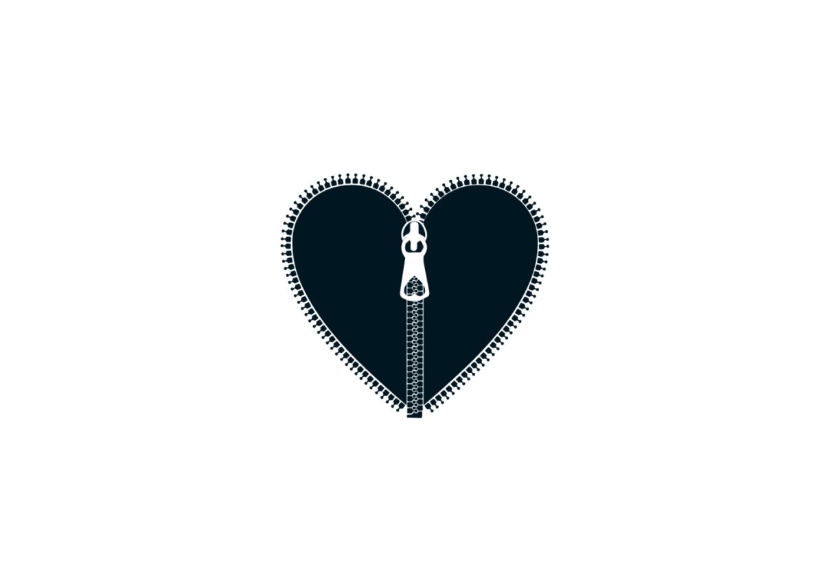 Valentinstag Liebe Postkarte mit Herz & Reißverschluss Design - Schwarz Weiß Romantische Geschenkkarte für Paare, Minimalistische Deko Illustration