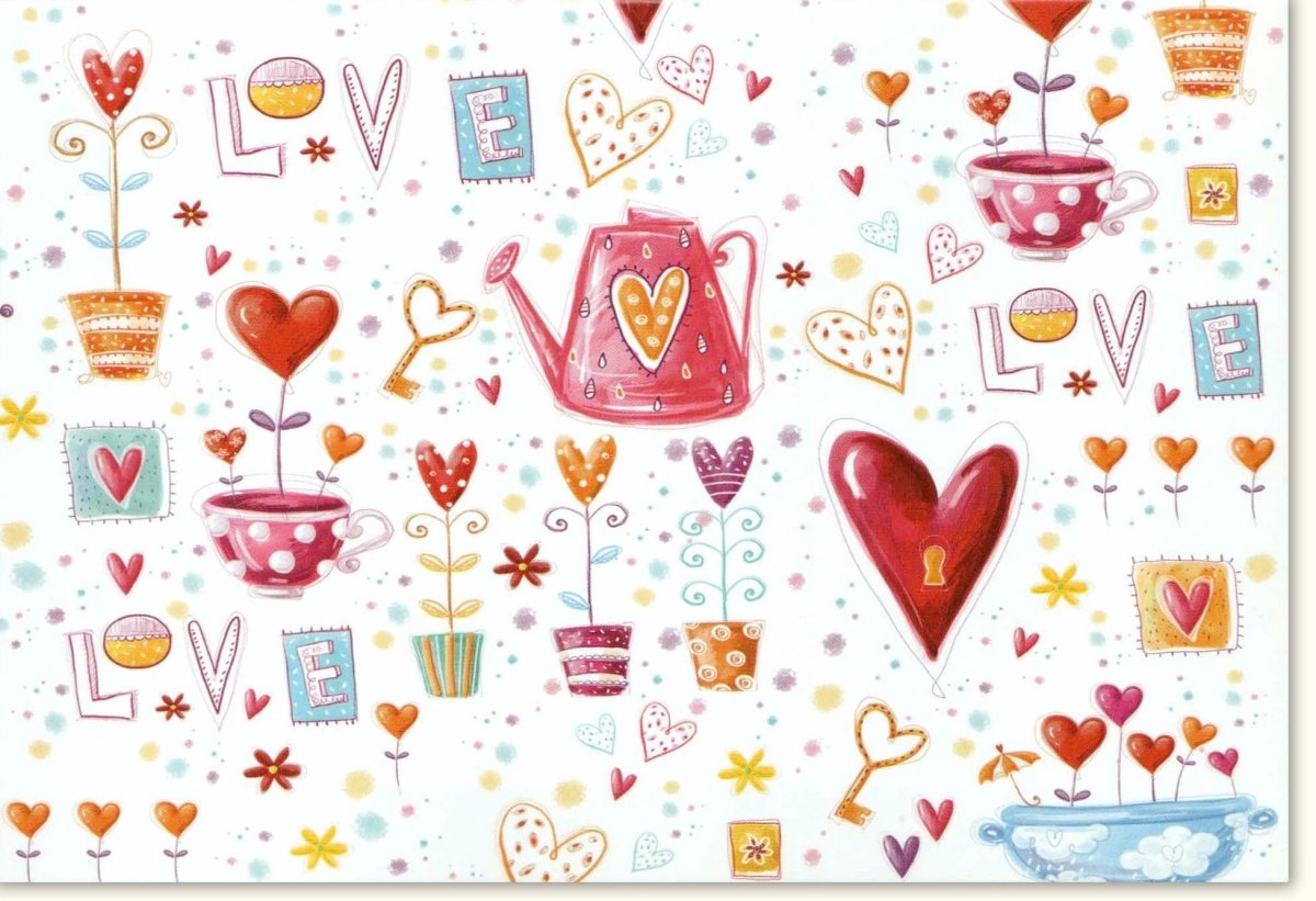 Valentinstag Liebe & Romantik: Handgezeichnete Doppelkarte mit Herzen und Paar - Motiv - Bunte Illustration Grußkarte für Beziehung, Zuneigung & Glückwunsch, Festliche Valentinstagskarte mit Kunst - Design