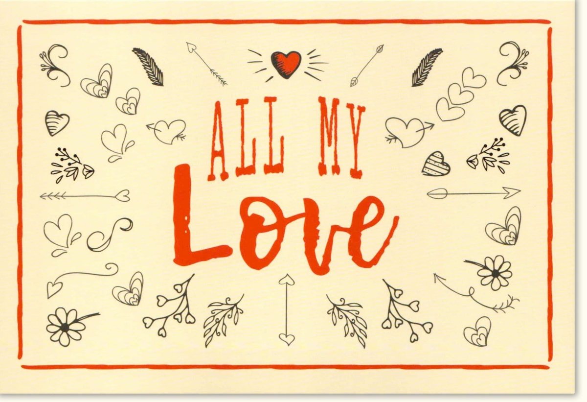 Valentinstags - Doppelkarte für Paare: Romantische Liebe mit Herz & Pfeil, Blumenmotiv im Retro - Stil, Handgezeichnete Illustration, Vintage Grußkarte mit Liebevoller Handschrift, Kreatives & Persönliches Design für Beziehungsfeiern