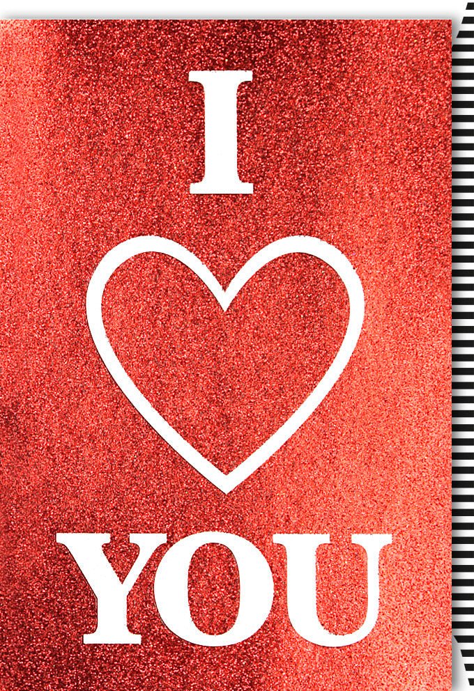 Valentinstags - Doppelkarte für Partner: Romantische Liebe & Zuneigung, Glitzerlack - Herz, "I Love You" Gruß, Rot & Weiß Schimmernd, Funken der Emotion für Jahrestag & Festlichkeit