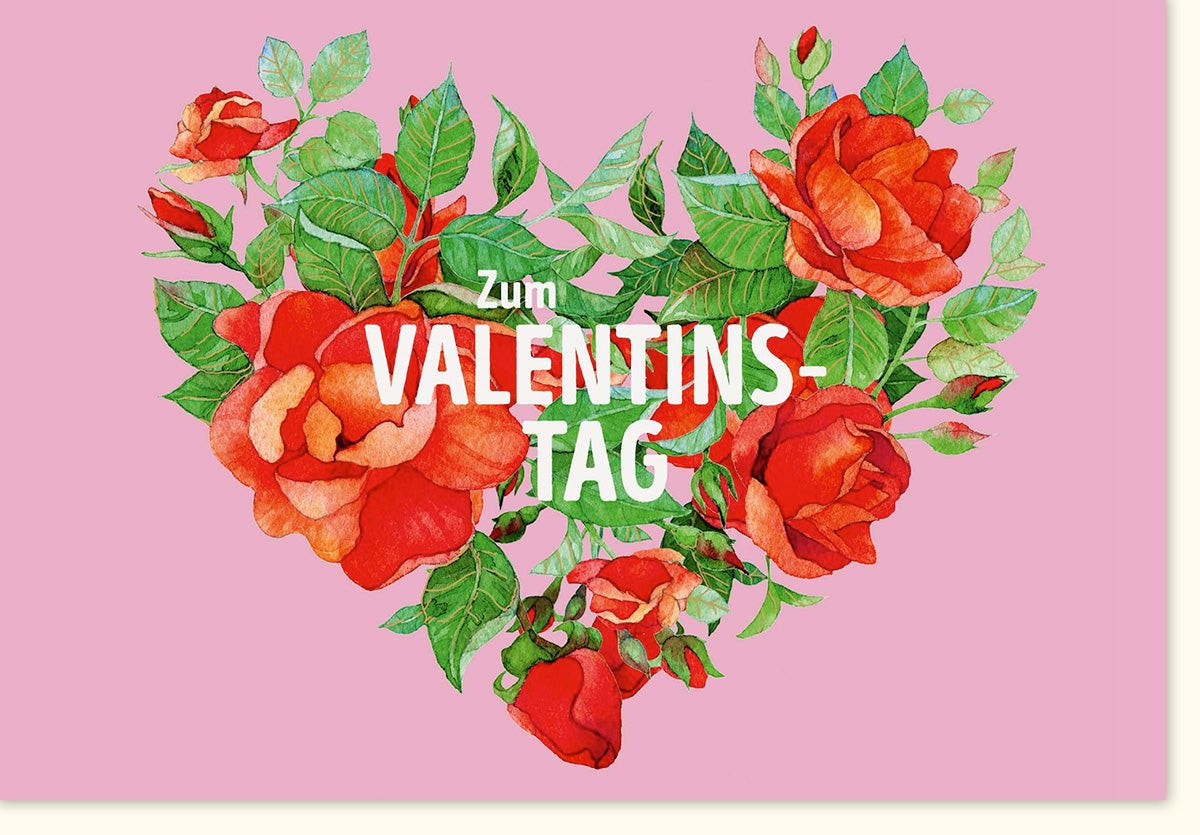 Valentinstags - Doppelkarte für Verliebte: Romantische Liebe mit Rosen & Herz, Rosa Blumenstrauß Grußkarte, Zuneigung Ausdruck für Partnerin oder Partner, Ideales Geschenk für Paare