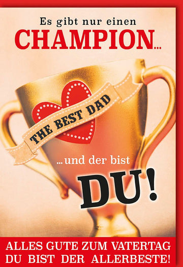 Vatertagskarte - Glückwünsche für den Champion: Bester Papa Pokal Design, Liebevolle Gratulation & Feier, Ehrentag Grußkarte für Vater, Festliche Familie Doppelkarte mit Umschlag