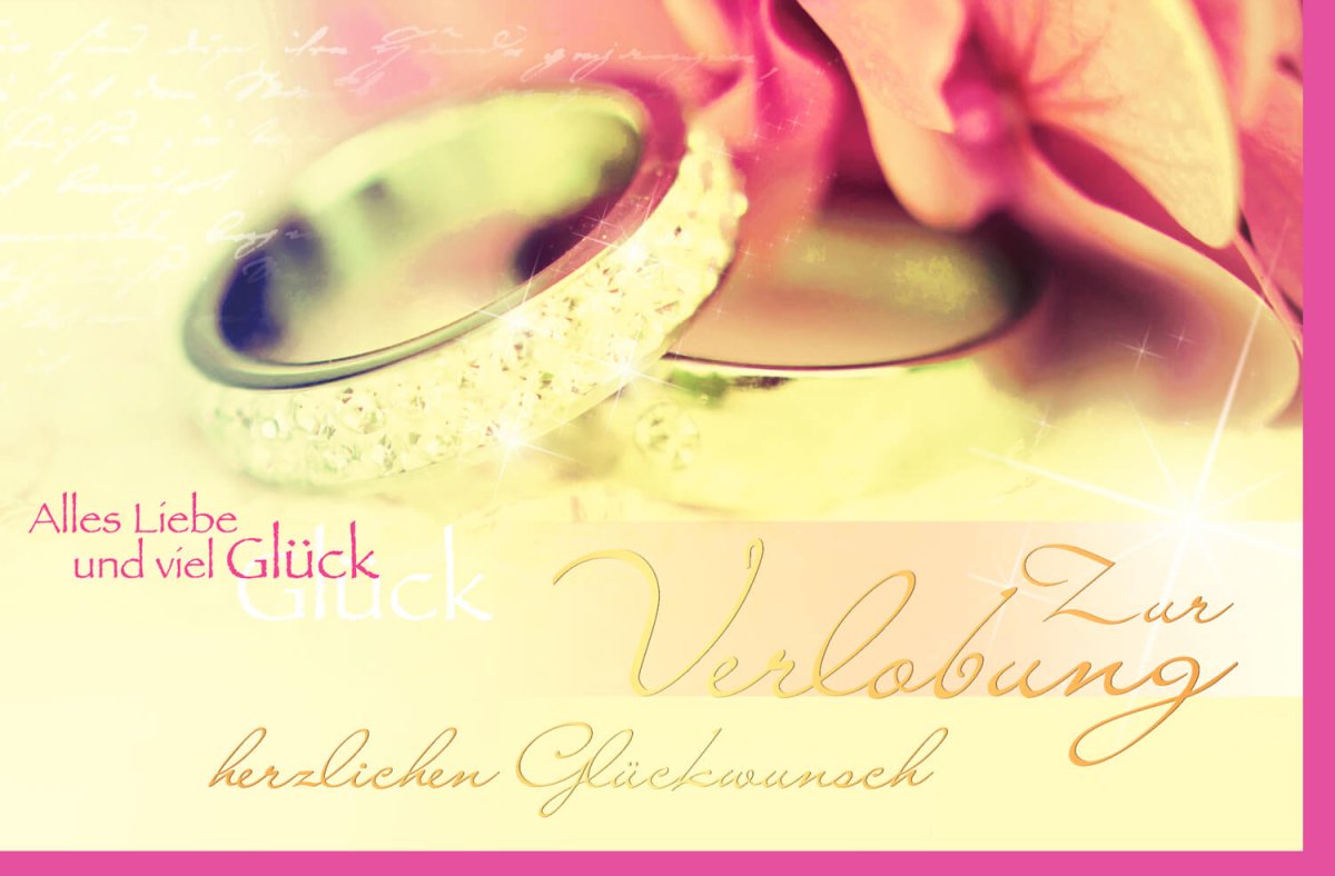 Verlobungs - & Hochzeits - Doppelkarte - Eheringe & Blumen Design, Romantische Liebe & Glückwunsch, Festliche Feier der Zweisamkeit