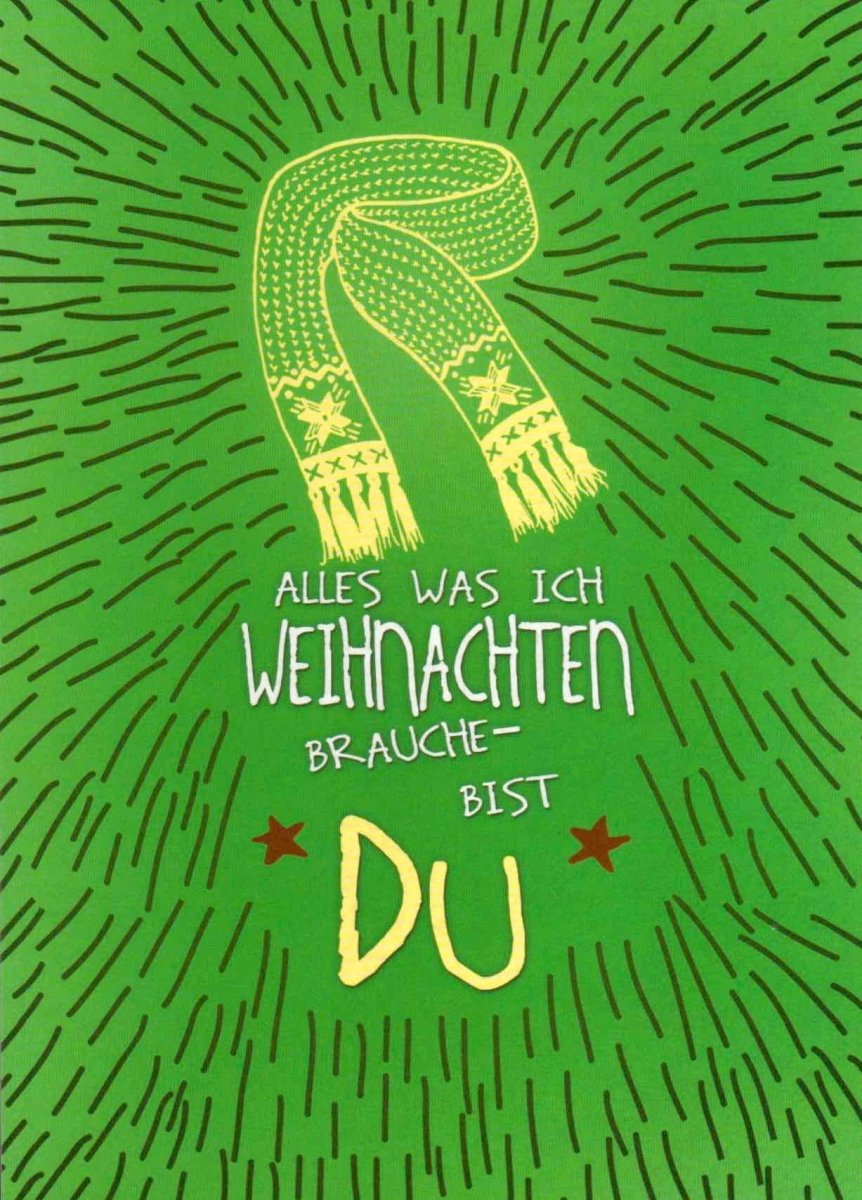 Weihnachten Liebe Postkarte - Romantischer Grün - Schal - Muster mit Sternen, Festlich & Besinnlich, Ideal für Paare als Weihnachtsgruß & Geschenk
