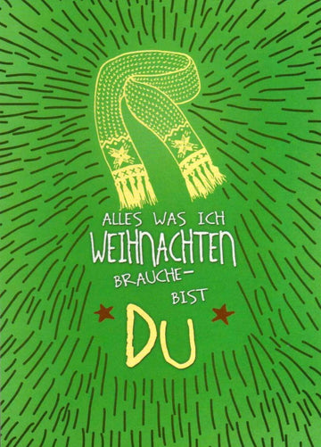 Weihnachten Liebe Postkarte - Romantischer Grün - Schal - Muster mit Sternen, Festlich & Besinnlich, Ideal für Paare als Weihnachtsgruß & Geschenk