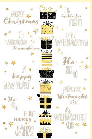 Weihnachts - & Neujahrs - Doppelkarte: Elegante Festlichkeit in Gold & Schwarz mit Tannenbaum und Sternen – Hochwertige Premium - Qualität für Familie, Freunde & Geschäftspartner – Luxuriöse Geschenkidee mit Glanz und Schimmer