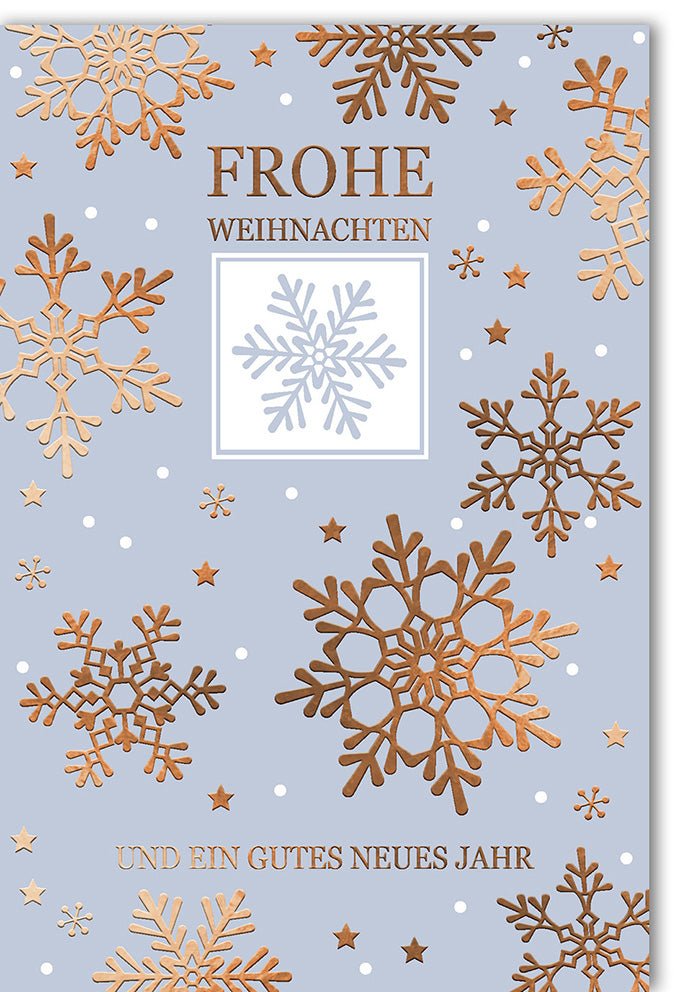 Weihnachts - & Neujahrskarte: Festliche Doppelkarte mit Glitzer - Schneeflocken, Elegantes Design für Frohe Weihnachten & Wintergrüße