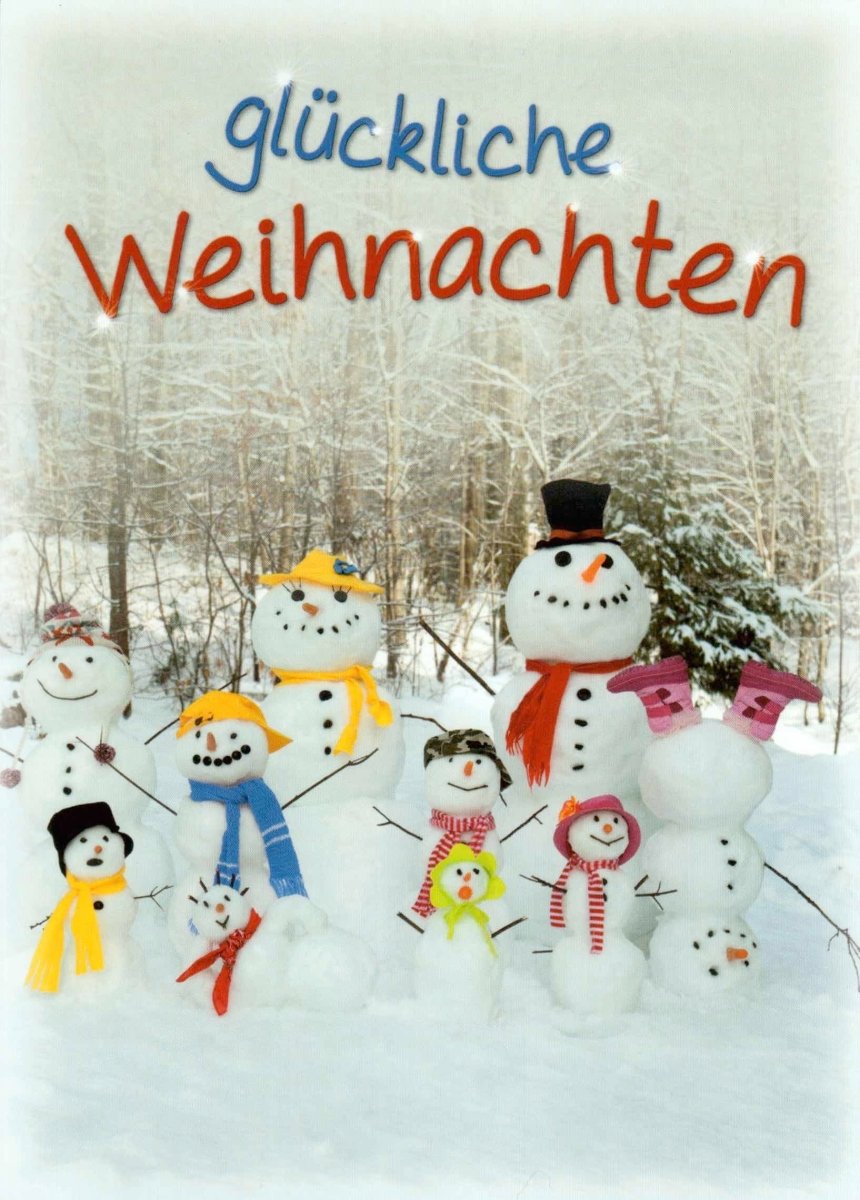 Weihnachts - Postkarte mit Schneemann & Familie – Bunte Wintergrüße voller Frohsinn und Besinnlichkeit für die Feiertage