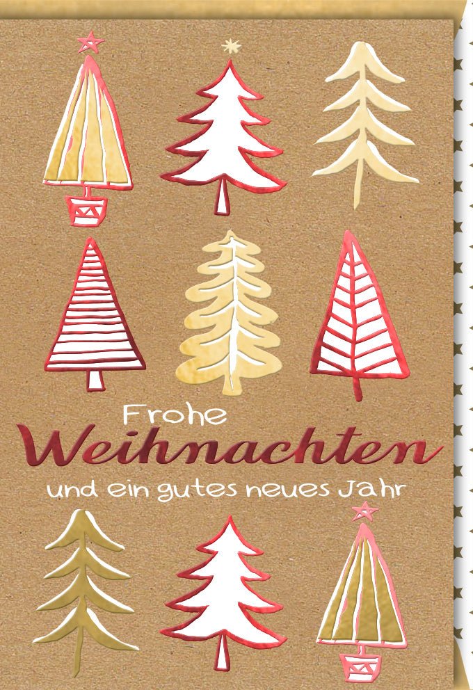 Weihnachts - und Neujahr Doppelkarte - Festliche Tannenbaum Glitzer Design in Gold, Rot & Weiß - Handgefertigte Qualitätspapier Grußkarte für Familie und Freunde mit Liebevollen Wünschen & Besinnlicher Botschaft