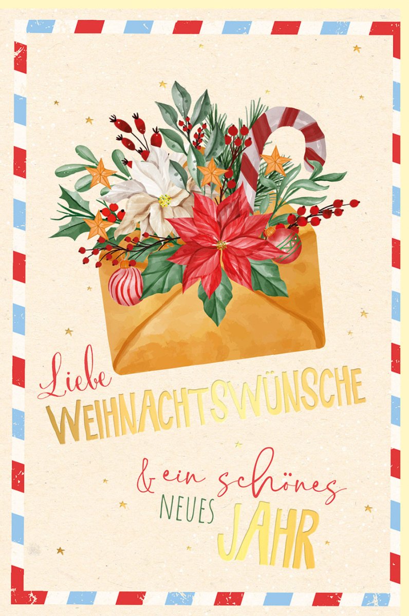 Weihnachts - und Neujahrs - Doppelkarte mit Umschlag – Festliche Poinsettia Blumen Design, Umweltfreundliches Zuckerrohrpapier, Liebevolle Wünsche für Feiertage und Jahreswechsel, Weihnachtsdekoration Motiv