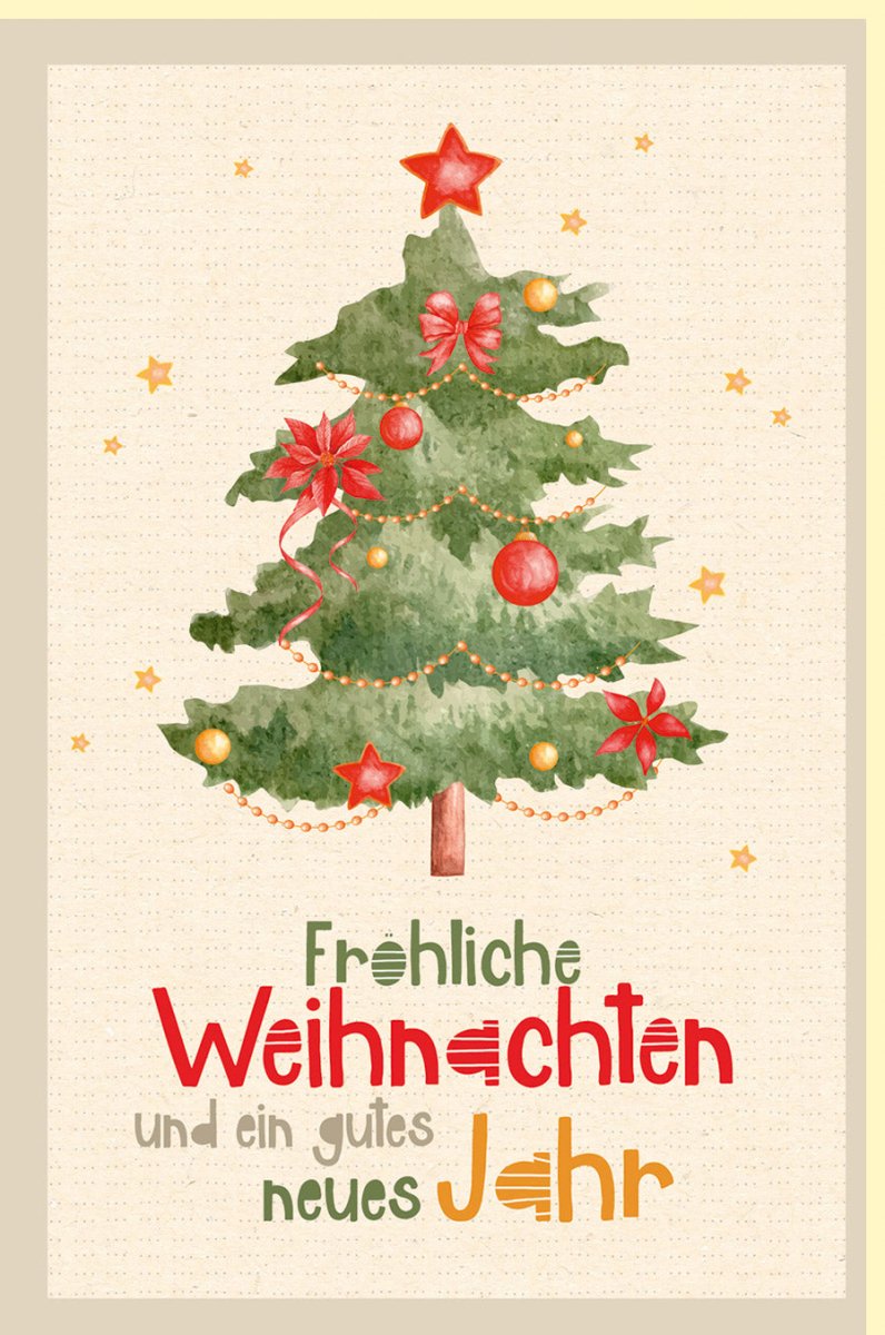 Weihnachtskarte aus Zuckerrohrpapier in Neonfarben mit Weihnachtsbaum - Motiv – Festliche, Ökologische Doppelkarte für Familie und Freunde, Nachhaltiger Weihnachtsgruß in Grün, Rot & Gold