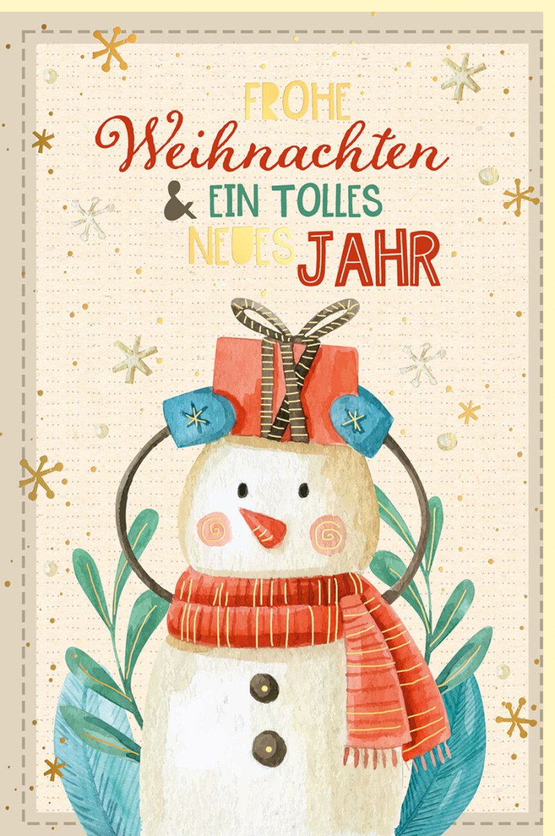 Weihnachtskarte aus Zuckerrohrpapier mit Schneemann und Schal - Nachhaltige Doppelkarte mit Schneeblumen, Wintermotiv für Familie & Freunde, Umweltfreundlicher Weihnachtsgruß & Geschenk in Beige