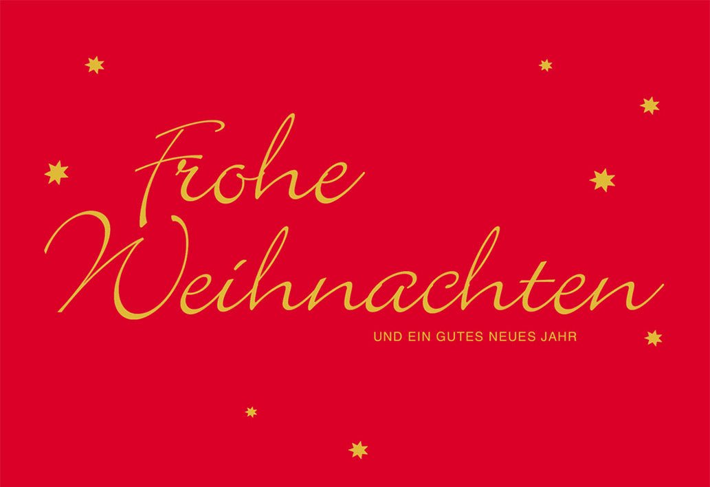 Weihnachtskarte Business Elegant in Rot & Gold mit Sternen – Festliche Doppelkarte mit Goldfolie für Feiertage und Neujahr Glückwünsche