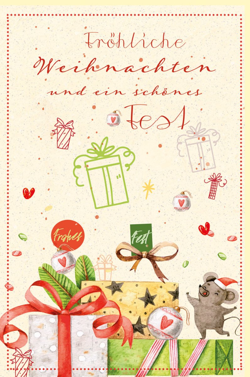 Weihnachtskarte Doppelkarte aus Zuckerrohrpapier mit festlichem Design und Geschenke - Illustration – Frohes Fest & Feiertagsgruß