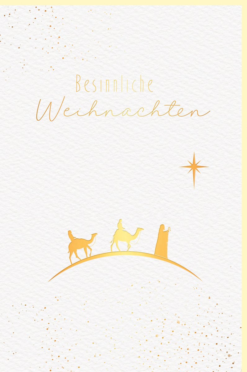 Weihnachtskarte Doppelkarte - Edle Besinnliche Festtagsgrüße auf Naturkarton mit Goldfolie, Traditioneller Weihnachtsgruß für Familie und Freunde in Creme & Gold
