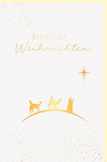 Weihnachtskarte Doppelkarte - Edle Besinnliche Festtagsgrüße auf Naturkarton mit Goldfolie, Traditioneller Weihnachtsgruß für Familie und Freunde in Creme & Gold