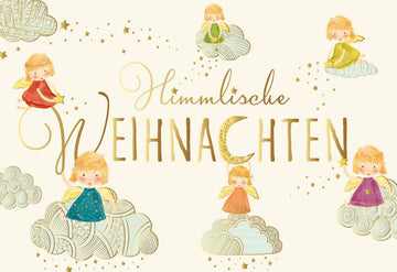 Weihnachtskarte Doppelkarte - Himmlische Engel & Wolken Design, Festliche Grußkarte mit Goldsternen für Liebe, Frieden & Harmonie