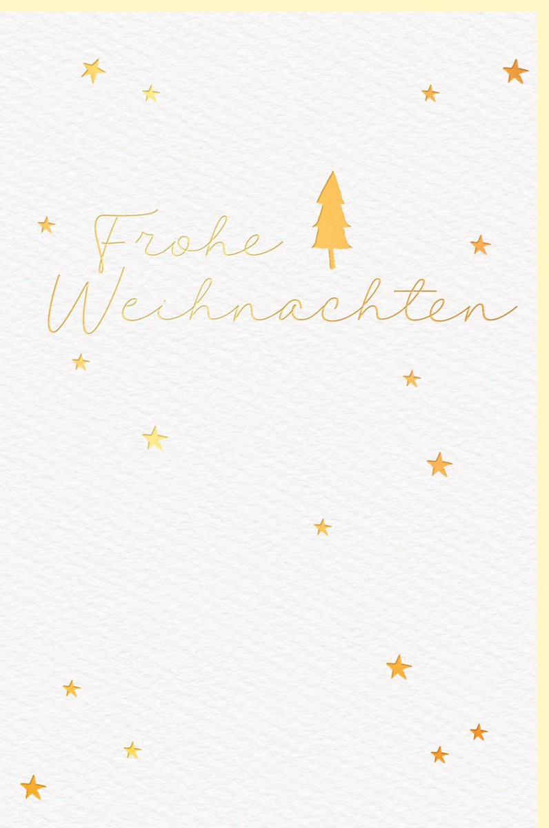 Weihnachtskarte Doppelkarte in Goldfolie - Edle & Schlichte Naturkarton Grußkarte mit Elegantem Design, Sternen & Tannenbaum Motiv für Familie, Freunde & Unternehmen - Festlicher Weihnachtsgruß "Frohe Weihnachten" in Gold & Weiß