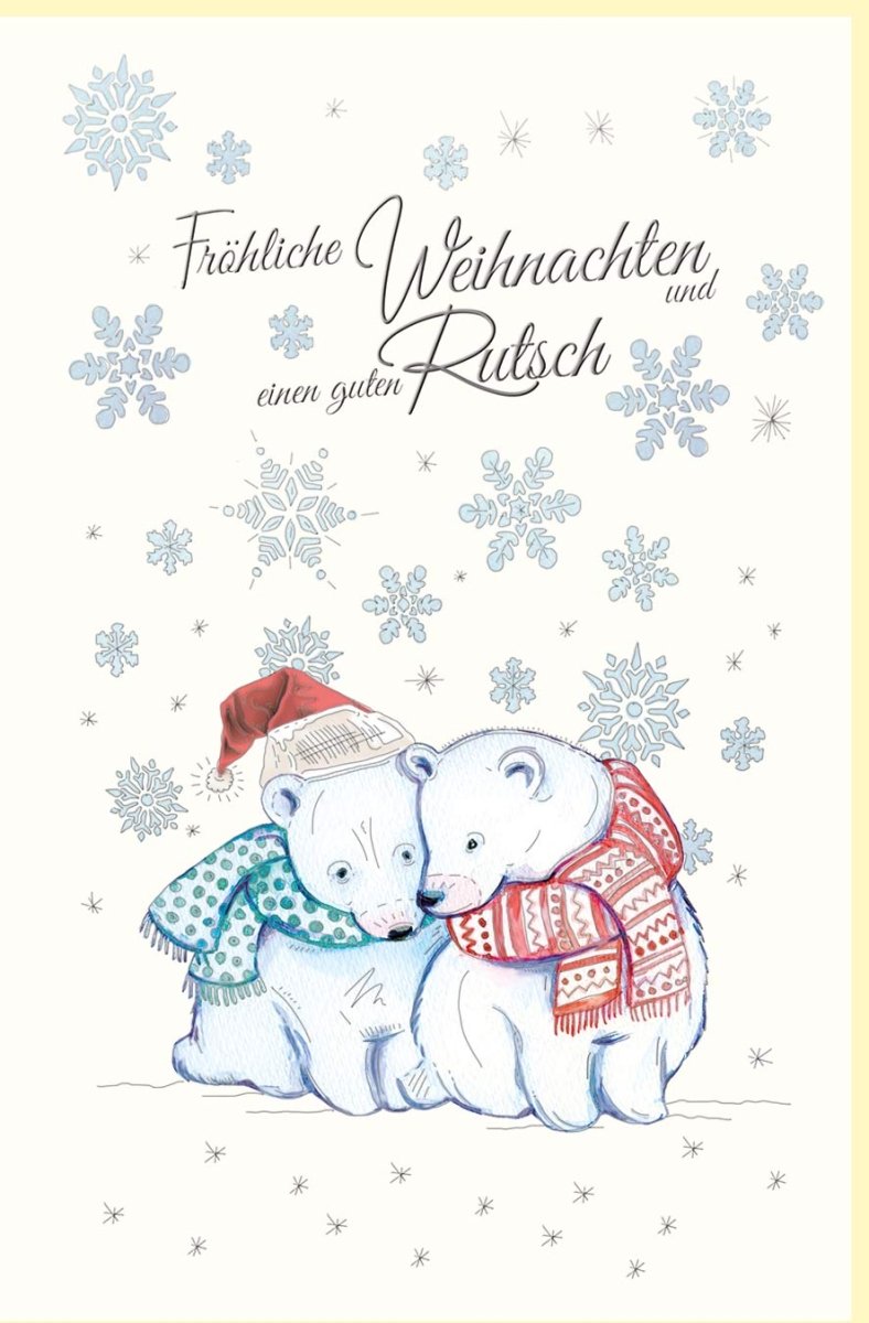 Weihnachtskarte Doppelkarte mit Eisbären & Schneeflocken - Festliche Wintergrußkarte für Weihnachten, Tiermotiv mit Eisbärpaar in Schal und Mütze, Gemütliche Feiertags - Glückwünsche, 1 Stück