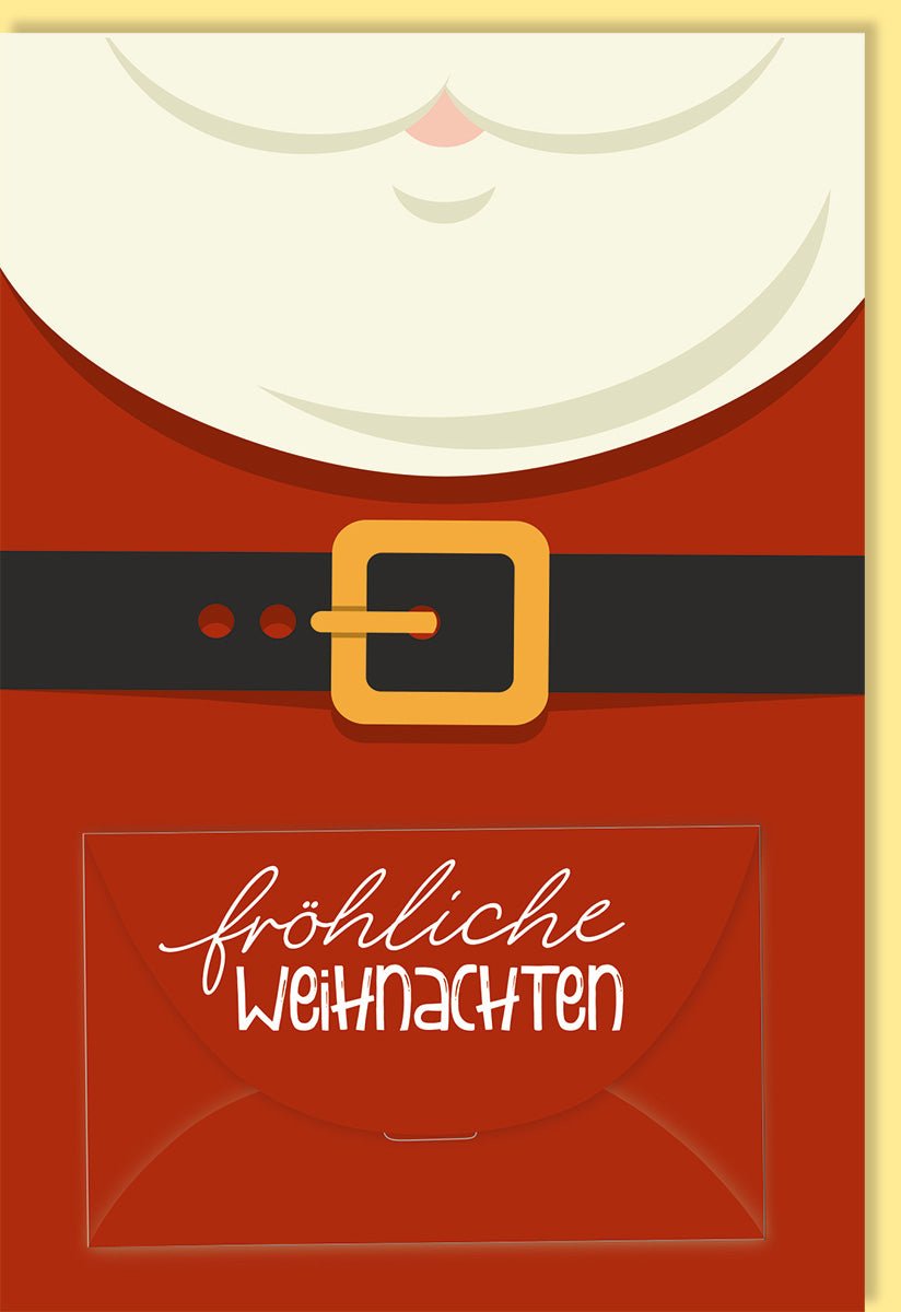 Weihnachtskarte Doppelkarte mit Kuvert - Festliche Geldgeschenk Grußkarte zu Weihnachten, Modernes Weihnachtsmann - Design in Rot, Weiß & Gold, Schlicht & Elegant für Bescherung, Familie und Freude