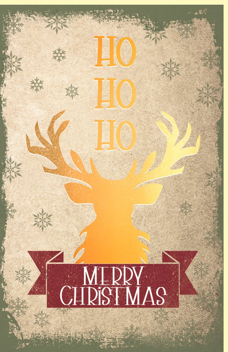Weihnachtskarte Doppelkarte mit Rentier & Schneeflocken - Vintage Retro Design in Grün, Rot & Gold - Festliche Besinnliche Grüße für die Feiertage, Winterliche Dekoration, Frohe Weihnachten