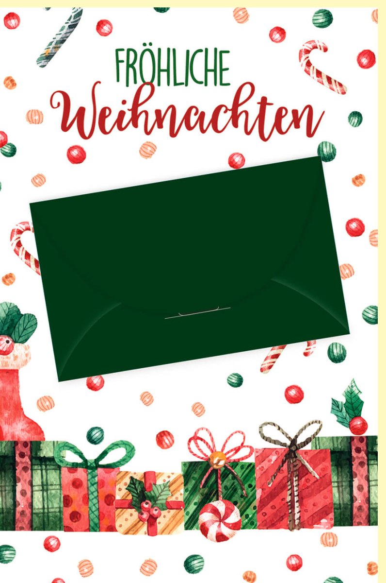 Weihnachtskarte Doppelkarte mit Umschlag - Traditionelle Festtagsgrüße, Besinnliche Weihnachten, Tannenzweig & Zuckerstangen Design für Familie und Freunde, Liebevolle Bescherung Grußkarte