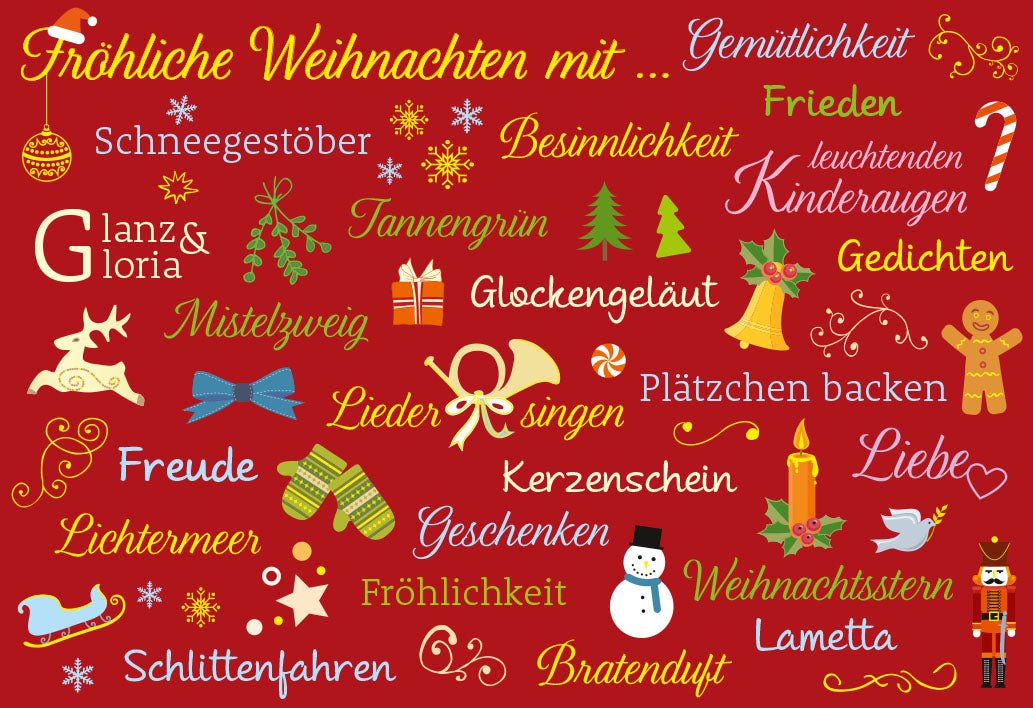 Weihnachtskarte Doppelkarte Set - "Frohe Festtage" mit Motiven von Schneegestöber, Tannenduft & Glühwein - Besinnliche Weihnachtsgrußkarten für Liebe, Frieden & Kerzenschein - Inklusive Umschläge