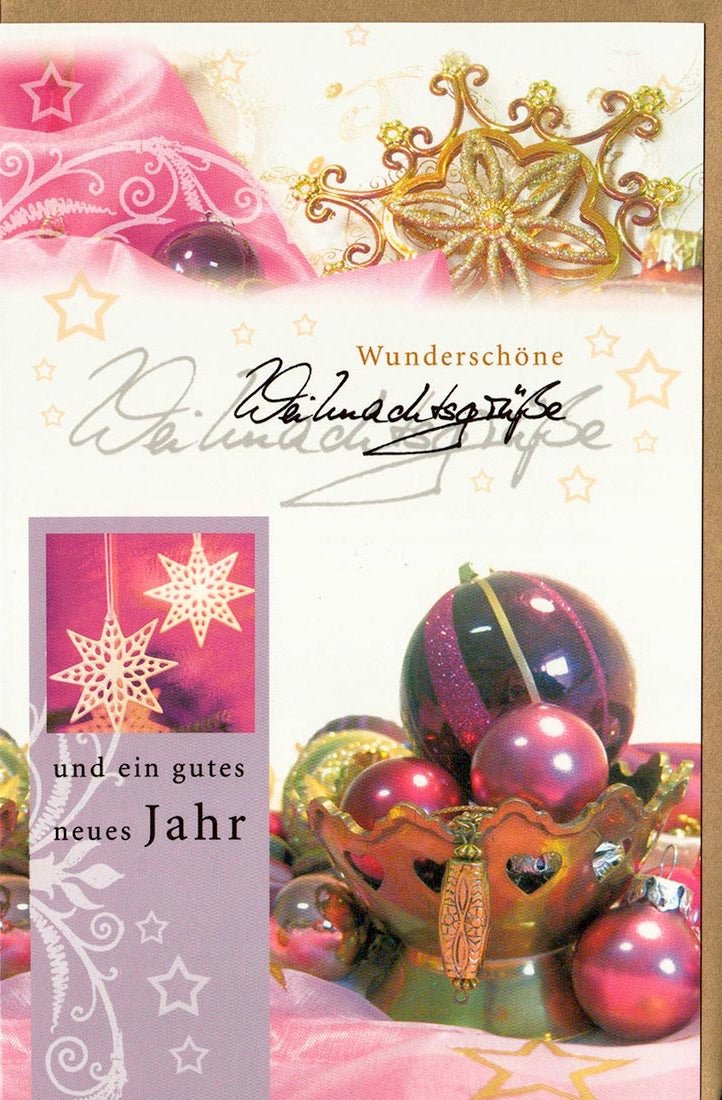 Weihnachtskarte gold pink Weihnachtskugeln