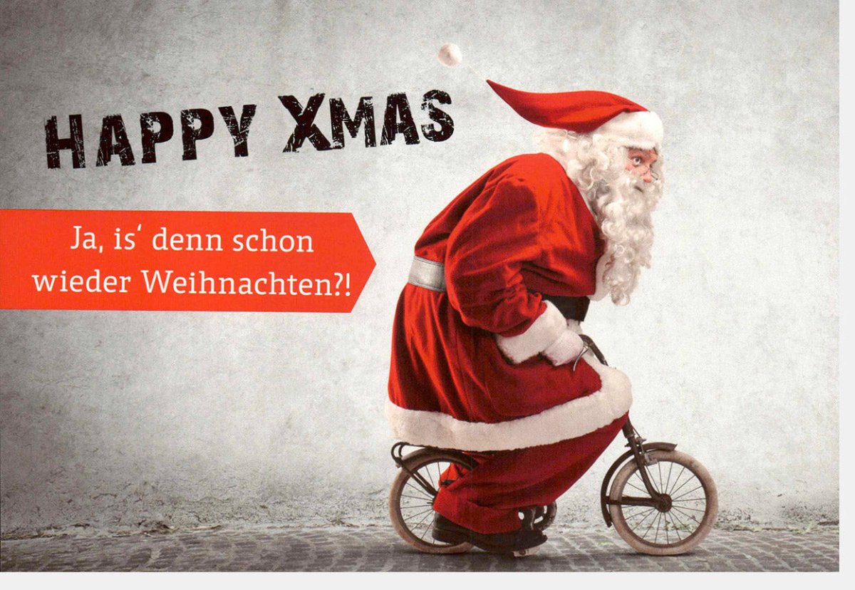 Weihnachtskarte Lustig & Witzig - Humorvoller Santa auf Fahrrad, Spaßige Festliche Grußkarte für Weihnachten, Saisonaler Wand - Dekorationskartengruß, Frohe Weihnachten Überraschungskarte