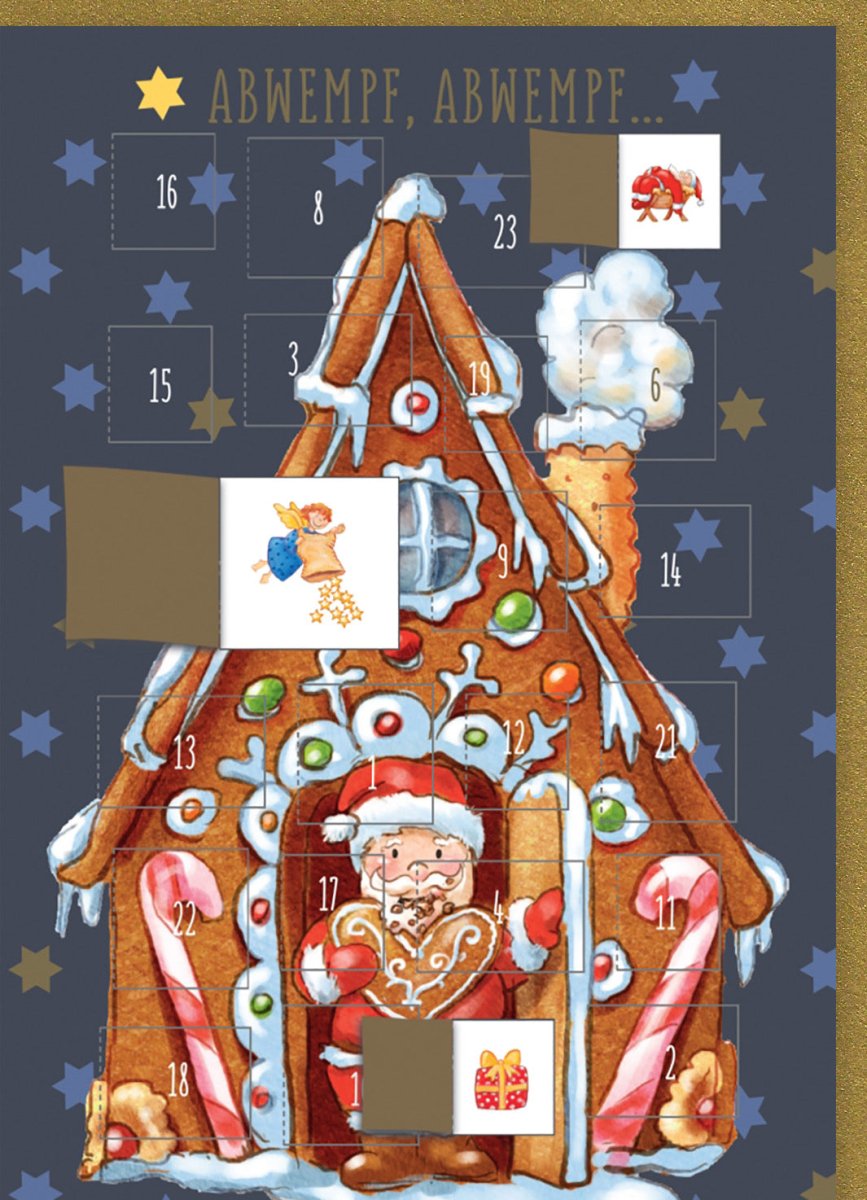 Weihnachtskarte mit Adventskalender - Funktion - Nikolaus, Tannenbaum & Sterne Motiv, Festliche Dekoration mit Schnee und Geschenken für Kinder