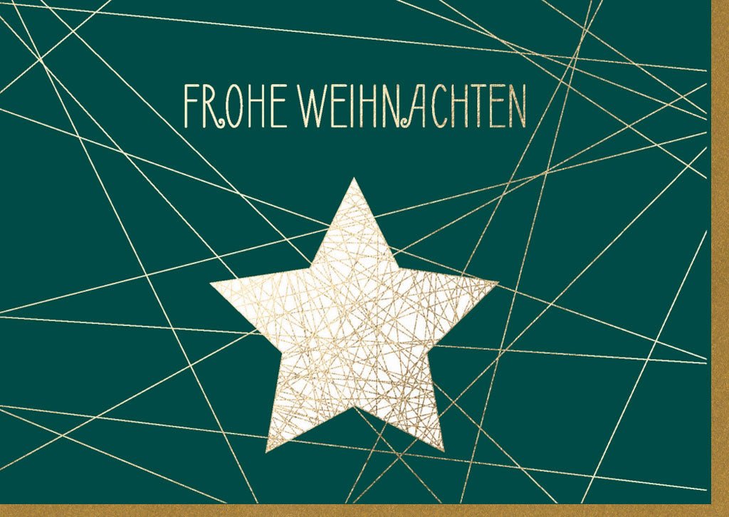 Weihnachtskarte mit Goldfolie - Stern und Linien – Festlich Elegante Grüne & Goldene Doppelkarte für Frohe Weihnachten und Feiertagsgrüße