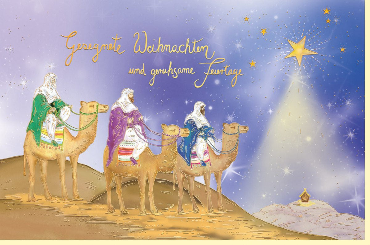 Weihnachtskarte mit Goldfolie und Blindprägung - Heilige Drei Könige Motiv | Traditioneller Weihnachtsgruß für Christen | Sternsinger Design in Gold & Beige | Ideal als Geschenk für Familie & Freunde