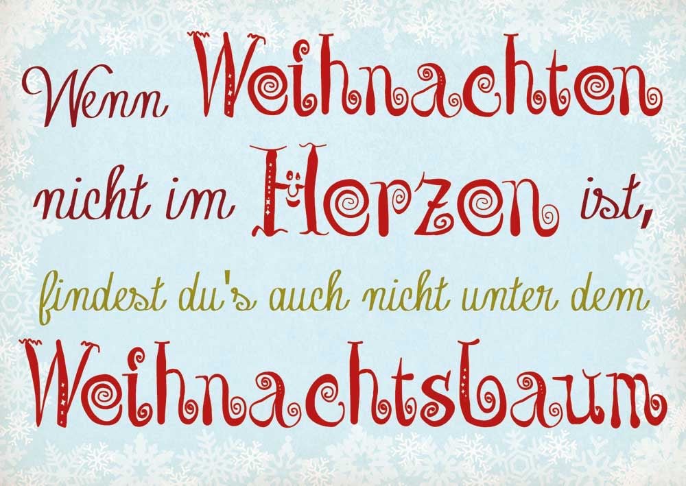 Weihnachtskarte mit Herzen & Baum - Festliche Rote & Weiße Schneeflocken, Besinnlicher Spruch, Traditionelle Liebe & Wärme für Frohe Feiertage