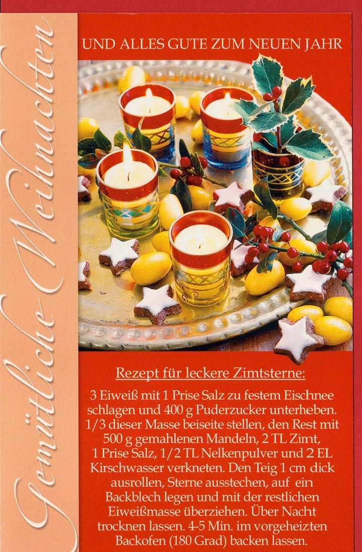 Weihnachtskarte mit Rezept für Zimtsterne