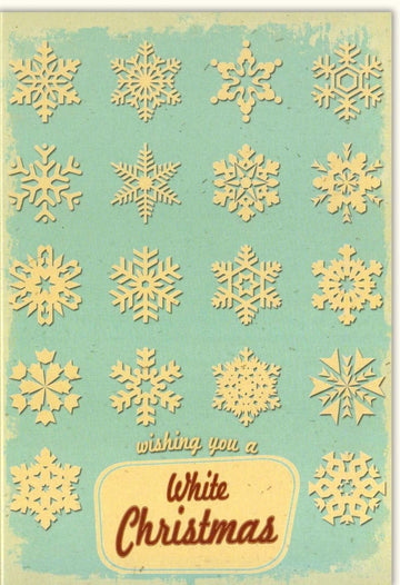 Weihnachtskarte Retro - Design mit Schneeflocken – Festliche Doppelkarte in Weiß, Vintage Weihnachten Grußkarte, Klassisch Nostalgisch mit Winterlichen Motiven und Schriftzug