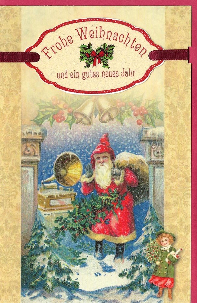 Weihnachtskarte vintage Weihnachtsmann mit Sack