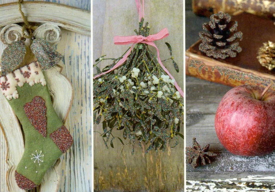 Weihnachtspostkarte 3 Bilder Apfel Socken